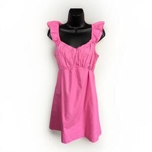 SIM & SAM NWTs Babydoll Sundress Women’s L Pink Ruffled Straps Coquette Cotton
